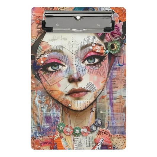 Mixed Media Collage Portret Kunst (11) Mini Klembord (Voorkant)