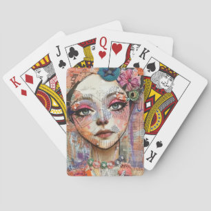 Mixed Media Collage Portret Kunst (11) Pokerkaarten