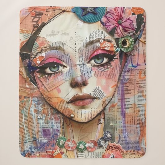 Mixed Media Collage Portret Kunst (11) Sherpa Deken (Voorkant)