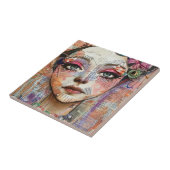 Mixed Media Collage Portret Kunst (11) Tegeltje (Zijkant)