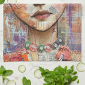 Mixed Media Collage Portret Kunst (11) Theedoek (Gevouwen)