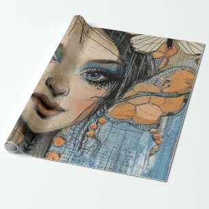 Mixed Media Collage Portret Kunst (12) Cadeaupapier