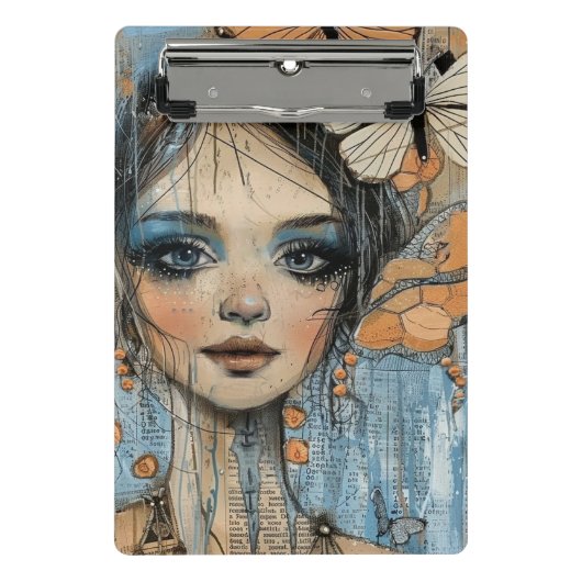 Mixed Media Collage Portret Kunst (12) Mini Klembord (Voorkant)