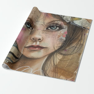 Mixed Media Collage Portret Kunst (1) Cadeaupapier
