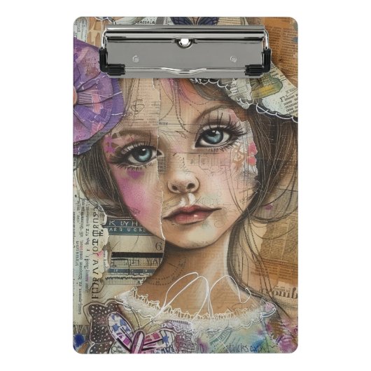 Mixed Media Collage Portret Kunst (1) Mini Klembord (Voorkant)
