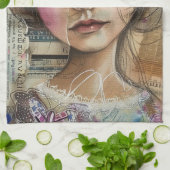 Mixed Media Collage Portret Kunst (1) Theedoek (Gevouwen)