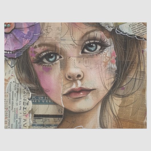 Mixed Media Collage Portret Kunst (1) Tissuepapier (Voorkant)