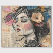 Mixed Media Collage Portret Kunst (2) Cadeaupapier (Vlak)