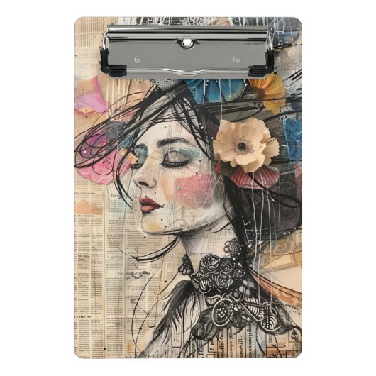Mixed Media Collage Portret Kunst (2) Mini Klembord (Voorkant)