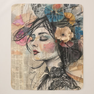 Mixed Media Collage Portret Kunst (2) Sherpa Deken