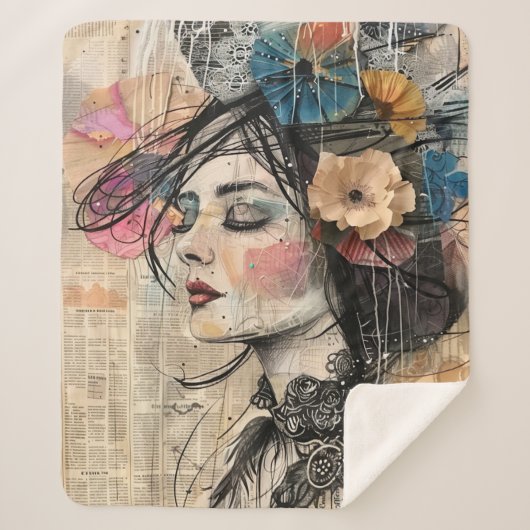 Mixed Media Collage Portret Kunst (2) Sherpa Deken (Voorkant)