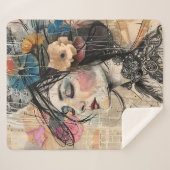 Mixed Media Collage Portret Kunst (2) Sherpa Deken (Voorkant (horizontaal))
