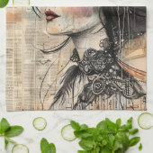 Mixed Media Collage Portret Kunst (2) Theedoek (Gevouwen)