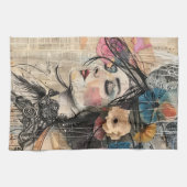 Mixed Media Collage Portret Kunst (2) Theedoek (Horizontaal)