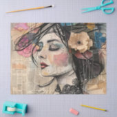Mixed Media Collage Portret Kunst (2) Tissuepapier (Craft)