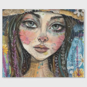Mixed Media Collage Portret Kunst (3) Cadeaupapier (Vlak)