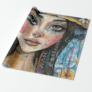 Mixed Media Collage Portret Kunst (3) Cadeaupapier