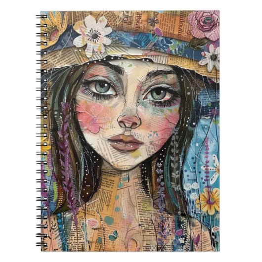 Mixed Media Collage Portret Kunst (3) Notitieboek (Voorkant)