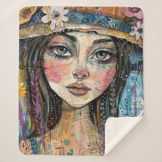 Mixed Media Collage Portret Kunst (3) Sherpa Deken (Voorkant)