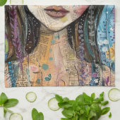 Mixed Media Collage Portret Kunst (3) Theedoek (Gevouwen)