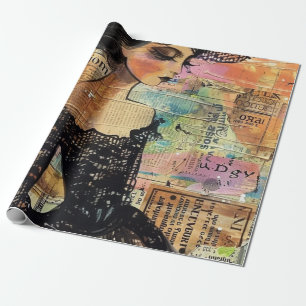 Mixed Media Collage Portret Kunst (4) Cadeaupapier