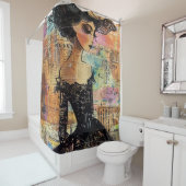 Mixed Media Collage Portret Kunst (4) Douchegordijn (In situ)