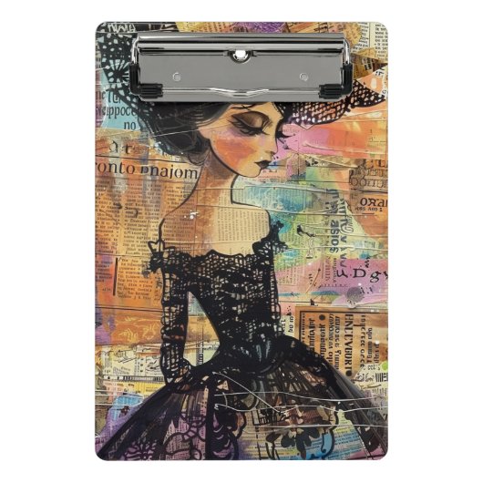 Mixed Media Collage Portret Kunst (4) Mini Klembord (Voorkant)