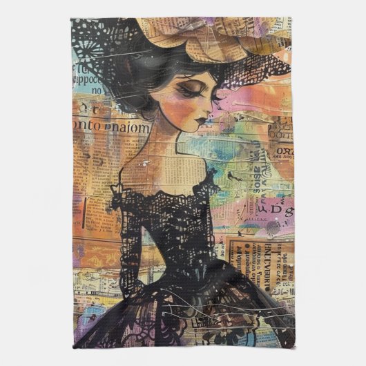 Mixed Media Collage Portret Kunst (4) Theedoek (Verticaal)