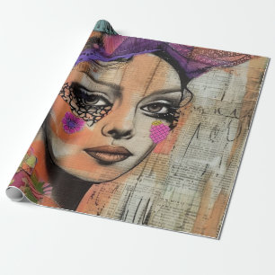 Mixed Media Collage Portret Kunst (5) Cadeaupapier