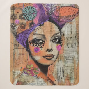 Mixed Media Collage Portret Kunst (5) Sherpa Deken