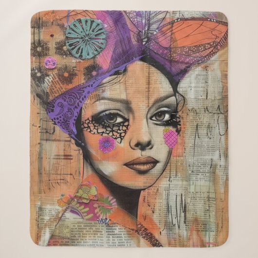 Mixed Media Collage Portret Kunst (5) Sherpa Deken (Voorkant)