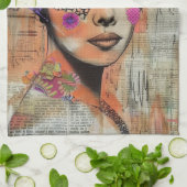 Mixed Media Collage Portret Kunst (5) Theedoek (Gevouwen)