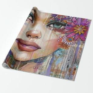 Mixed Media Collage Portret Kunst (6) Cadeaupapier