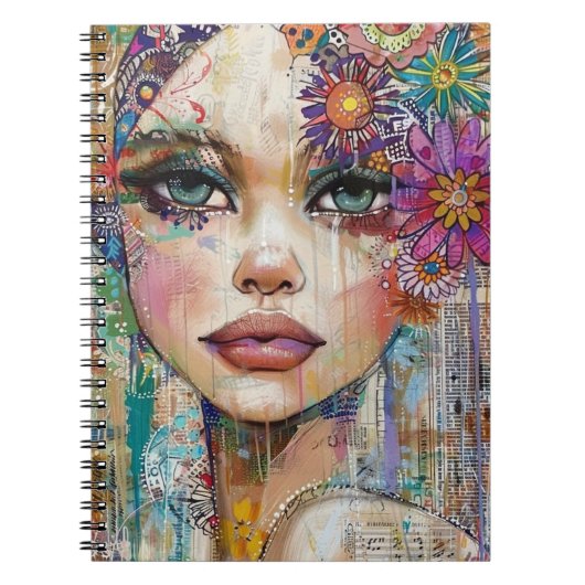 Mixed Media Collage Portret Kunst (6) Notitieboek (Voorkant)