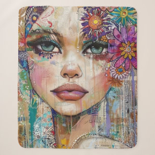 Mixed Media Collage Portret Kunst (6) Sherpa Deken