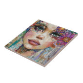 Mixed Media Collage Portret Kunst (6) Tegeltje (Zijkant)