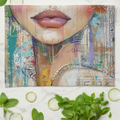 Mixed Media Collage Portret Kunst (6) Theedoek (Gevouwen)