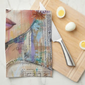 Mixed Media Collage Portret Kunst (6) Theedoek (Quarter Fold)