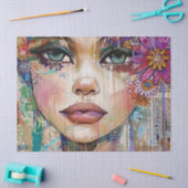 Mixed Media Collage Portret Kunst (6) Tissuepapier (Craft)