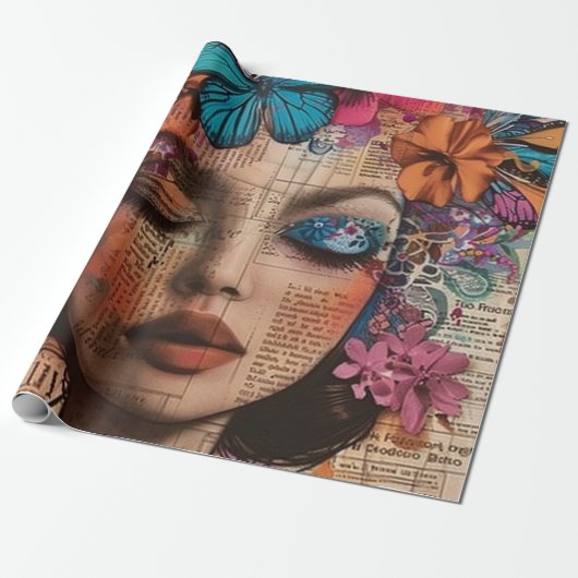 Mixed Media Collage Portret Kunst (7) Cadeaupapier (Uitgerold)