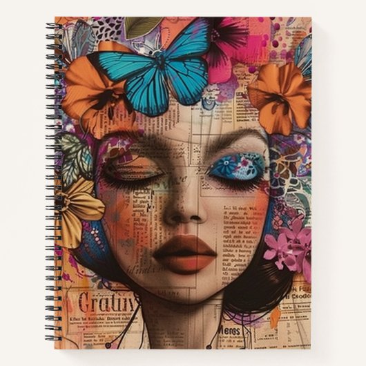 Mixed Media Collage Portret Kunst (7) Notitieboek (Voorkant)