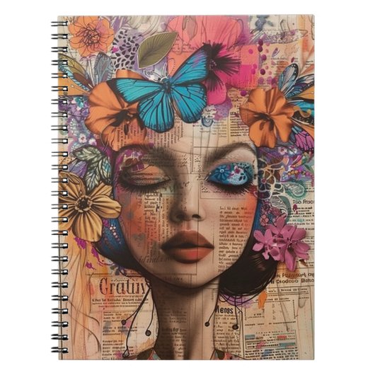 Mixed Media Collage Portret Kunst (7) Notitieboek (Voorkant)