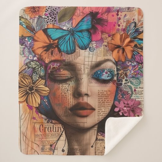 Mixed Media Collage Portret Kunst (7) Sherpa Deken (Voorkant)