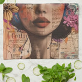 Mixed Media Collage Portret Kunst (7) Theedoek (Gevouwen)