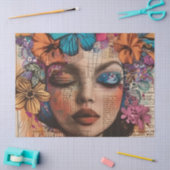Mixed Media Collage Portret Kunst (7) Tissuepapier (Craft)