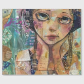 Mixed Media Collage Portret Kunst (8) Cadeaupapier (Vlak)