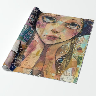 Mixed Media Collage Portret Kunst (8) Cadeaupapier