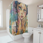 Mixed Media Collage Portret Kunst (8) Douchegordijn (In situ)