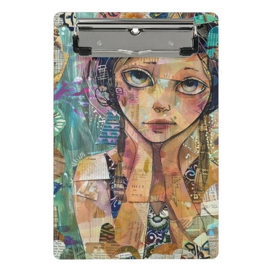 Mixed Media Collage Portret Kunst (8) Mini Klembord (Voorkant)