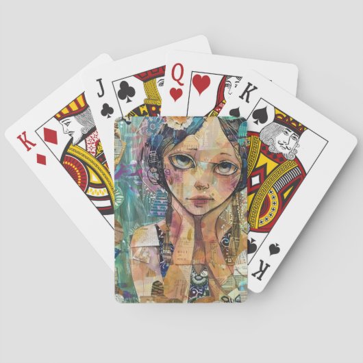 Mixed Media Collage Portret Kunst (8) Pokerkaarten (Achterkant)